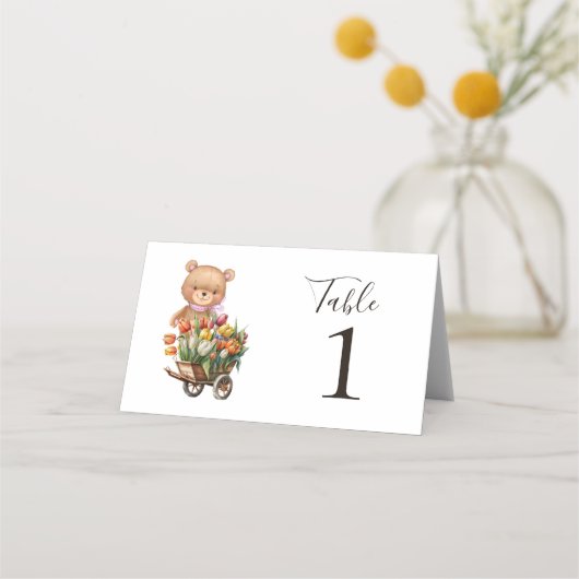 Teddy Bear Pink Floral Rustic Party Place Card (Achterkant)