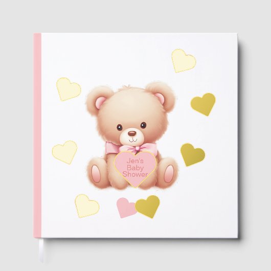Teddy Bear Pink Hearts Foil Guestbook (Recto)