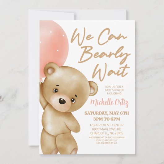 Teddy Bear Pink We kunnen bijna wachten op Baby sh Kaart (Voorkant)