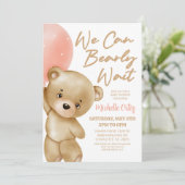 Teddy Bear Pink We kunnen bijna wachten op Baby sh Kaart (Staand voorkant)