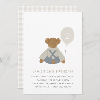 Teddy Bear Pique-nique bébé Invitation d'anniversa
