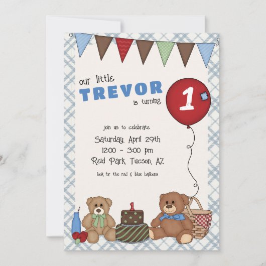 Teddy Bear Pique-nique Invitation Anniversaire (Devant)