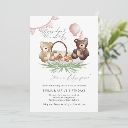Teddy Bear Pique-nique Invitation conjointe Annive (Debout devant)