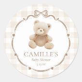 Teddy Bear Plaid Boy Baby shower Ronde Sticker (Voorkant)