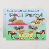 Teddy Bear Pool Party-uitnodigingen Kaart (Voorkant / Achterkant)