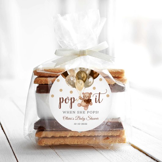 Teddy Bear Pop het als ze Baby shower Gift Pop Ronde Sticker