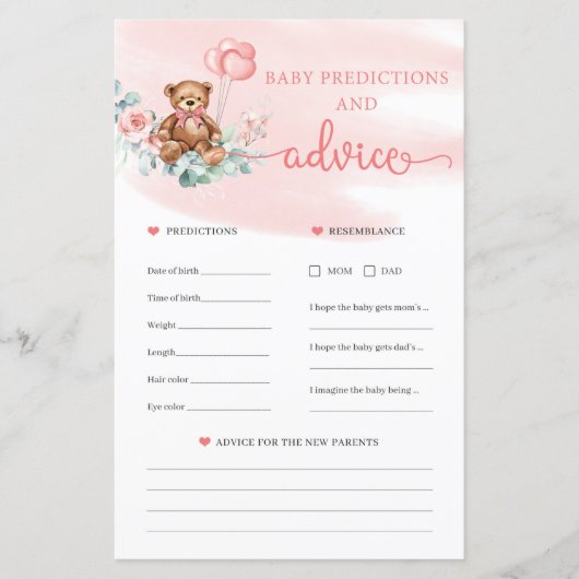 Teddy Bear Predications and Advice Kaart Game (Voorkant)