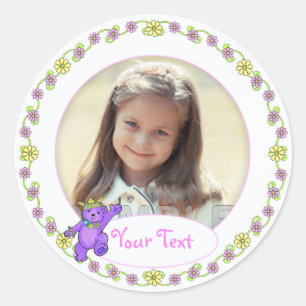 Teddy Bear Princess Birthday Custom Photo Ronde Sticker