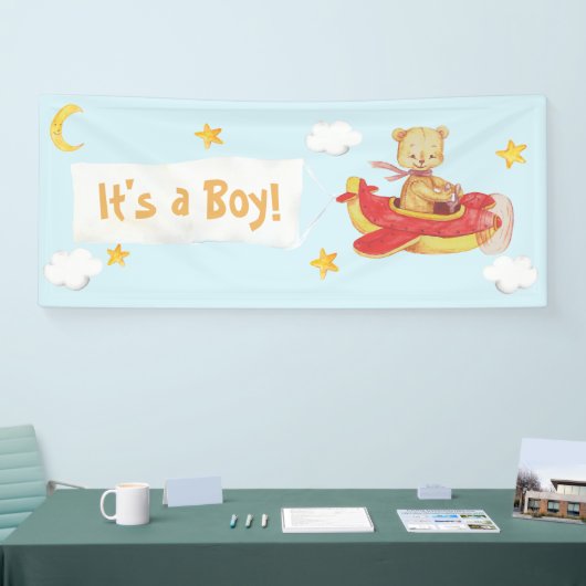 *~* Teddy Bear Pulling Het is een Jongen Stars Moo Spandoek (Beurs)