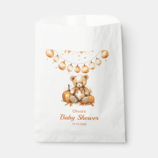 Teddy Bear Pumpkin Barly Wacht neutraal Baby showe Bedankzakje (Voorkant)