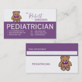 Teddy Bear Purple Pediatrician Carte de rendez-vou (Devant / Derrière)