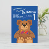 Teddy Bear Rainbow 1st Birthday Cute Invitations (Debout devant)