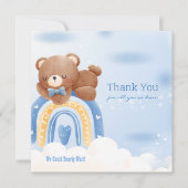 Teddy Bear Rainbow Boys Baby shower Bedankkaart (Voorkant)