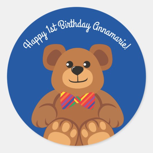 Teddy Bear Rainbow Cute 1e verjaardag Ronde Sticker (Voorkant)