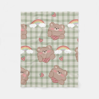 Teddy Bear & Rainbow Sherpa Blanket Fleece Deken