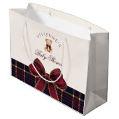 Teddy Bear Red Gold Bow Plaid Baby Shower Groot Cadeauzakje (Achterkant Gekanteld)