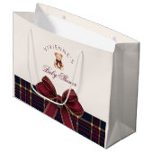 Teddy Bear Red Gold Bow Plaid Baby Shower Groot Cadeauzakje (Voorkant Gekanteld)