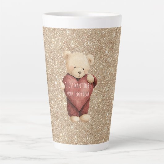 Teddy Bear Red Heart Gold Glitter Latte Mok (Voorkant)