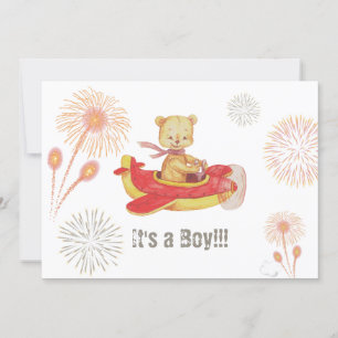 *~* Teddy Bear Red Plane Baby Boy Shower Kaart