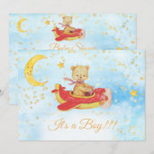 * Teddy Bear Red Plane Baby Stars Jongensdouche Kaart (Voorkant / Achterkant)