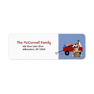 Teddy Bear Red Wagon ÉTIQUETTES DE ADRESSE IMPRIMA