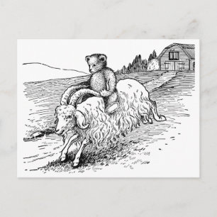 Teddy Bear Riding a Goat Briefkaart