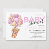 Teddy Bear rose Balloon Bébé Douche Invitations (Devant)