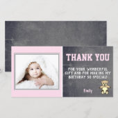 Teddy Bear Rose Girl Anniversaire Merci Carte phot (Devant / Derrière)