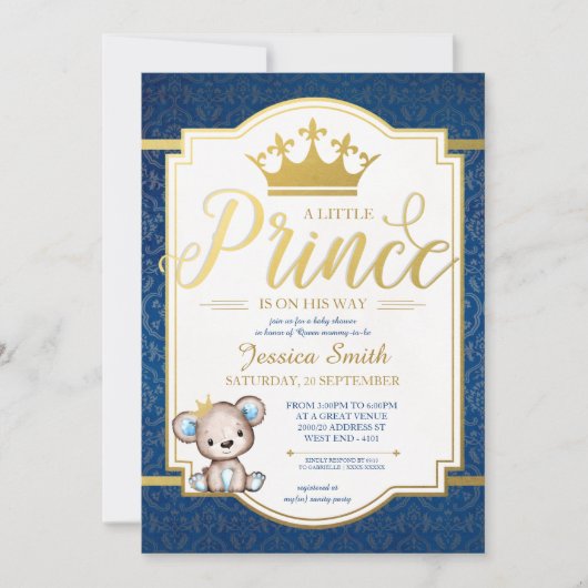 Teddy Bear Royal Prince Baby shower Invitation (Devant)