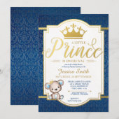 Teddy Bear Royal Prince Baby shower Invitation (Devant / Derrière)