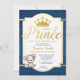 Teddy Bear Royal Prince Baby shower Uitnodiging