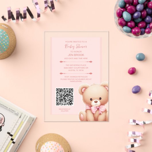 Teddy Bear Roze Baby shower Acryluitnodiging Acryl Uitnodigingen (Insitu (Viering))