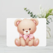 Teddy Bear roze Baby shower uitnodiging (Staand voorkant)