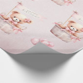 Teddy Bear Roze Waterverf Meisjes Verjaardag Cadeaupapier (Hoek)