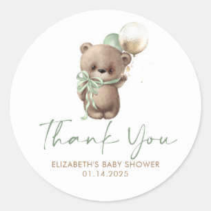 Teddy Bear Sage Brown Gold Baby shower Dank je wel Ronde Sticker