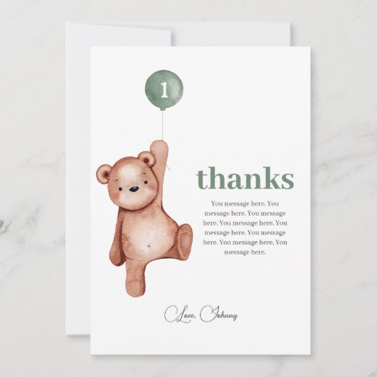 Teddy Bear Sage Gree Premier anniversaire Carte de (Devant)