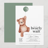 Teddy Bear Sage Green Baby shower Kaart (Voorkant / Achterkant)