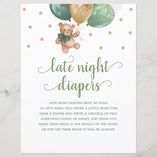 Teddy Bear Sage Green Late Night Diapers Game (Voorkant)