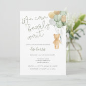 Teddy Bear Sage Green Tan Balloons Baby shower Kaart (Staand voorkant)