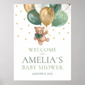 Teddy Bear Sage Green Welcome Baby shower Poster (Voorkant)