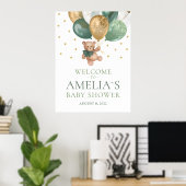 Teddy Bear Sage Green Welcome Baby shower Poster (Thuiskantoor)