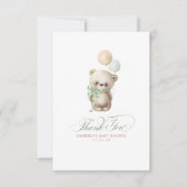 Teddy Bear Sage Greenery Baby shower Dank je Bedankkaart (Voorkant)