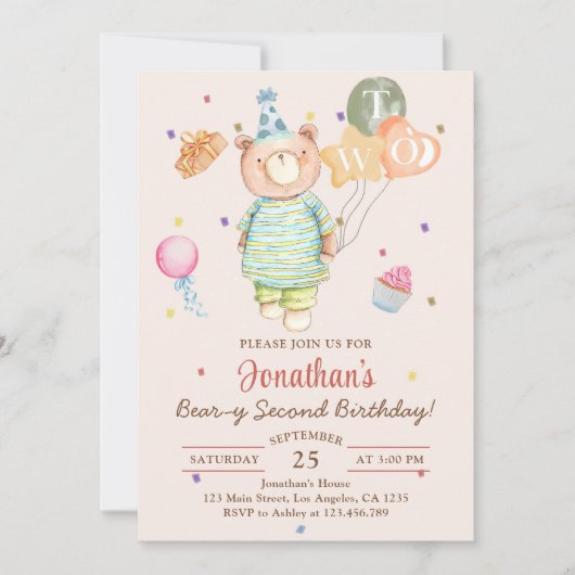 Teddy Bear Sage Groene Beer Tweede Verjaardag Kaart (Voorkant)
