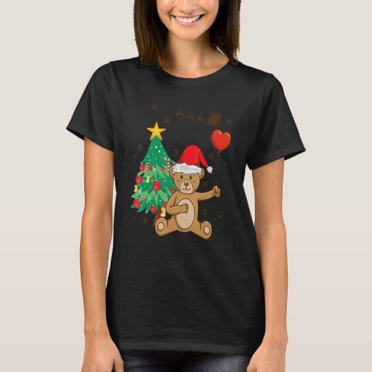 Teddy Bear Santa Hat Christmas Tree Pajama Cute X T-shirt (Voorkant)