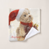Teddy Bear, Santa Hat, kerstversiering Bad Handdoek (Wasdoekje)