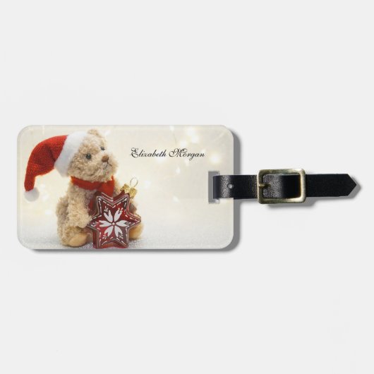 Teddy Bear, Santa Hat, kerstversiering Bagagelabel (Voorkant horizontaal)
