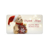 Teddy Bear, Santa Hat, kerstversiering Etiket (Voorkant)
