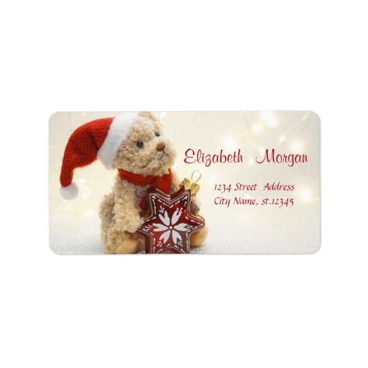 Teddy Bear, Santa Hat, kerstversiering Etiket (Voorkant)