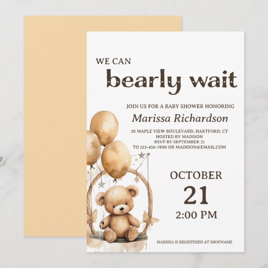 Teddy Bear Sexe Baby shower neutre Invitation (Devant / Derrière)