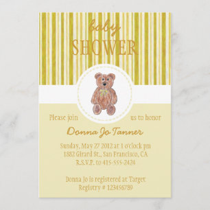 Teddy Bear Sketch Baby shower Invitation - Geel Kaart
